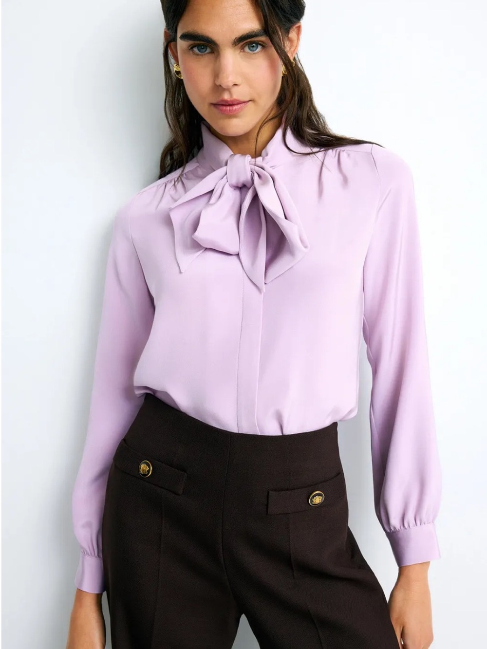 Ann Mashburn Tie-Neck Long Sleeve Blouse in Lavender Size XS Please Read